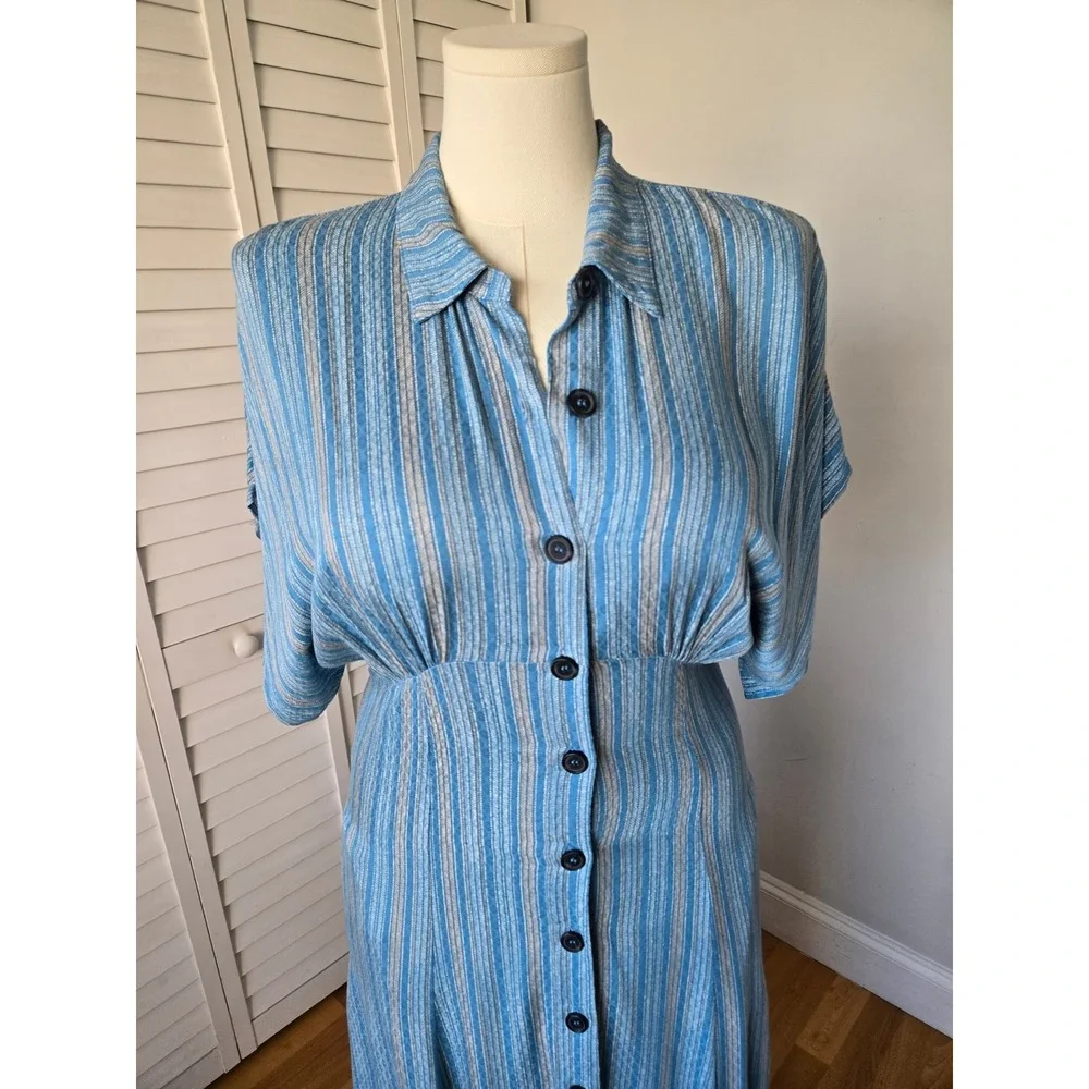 Free People Rowan Blue Stripe Dolman Maxi Dress M Boho Coastal Resort Travel